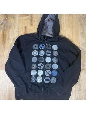Y2K Rusty Black Graphic Zip-Up Hoodie – Fits L